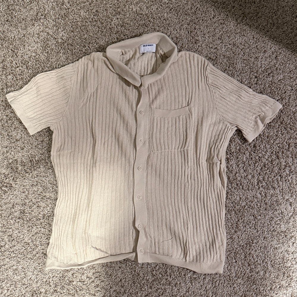 Old Navy Men's Tan Short Sleeve Button Down Sweater Polo